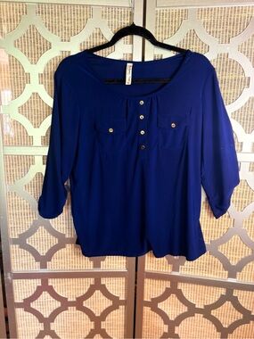 Perseption dark purple Henley Button-Front Women's Top